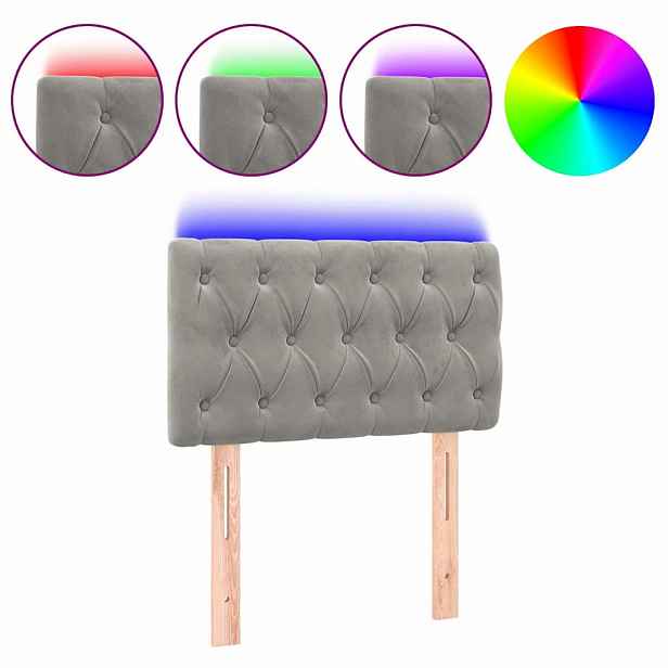 vidaXL Čelo postele s LED světle šedé 80 x 7 x 78/88 cm samet