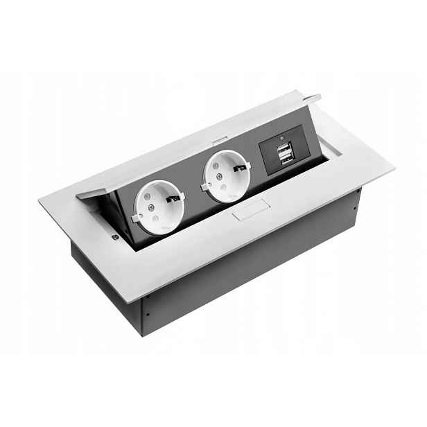Prodlužovací kabel pro zapuštěnou stolní zásuvku 2x230V 2xUSB, bílý