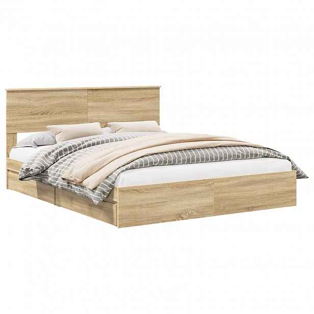 vidaXL Postel s úložným prostorem se zásuvkou Sonoma dub 160 x 200 cm