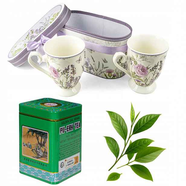 Dárková sada – 2 porcelánové hrnky čaj Pu-Erh