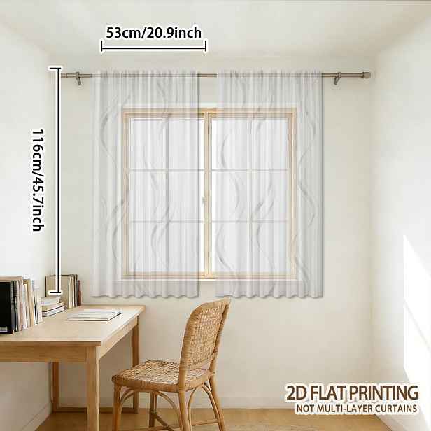 TEMU 2ks Průsvitné Závěsy se Stříbrnými Vlnkovanými Linkami, Moderní Domácí Dekorace, Teplá a Elegantní Atmosféra, Stylová Výzdoba Prostoru, Vhodné