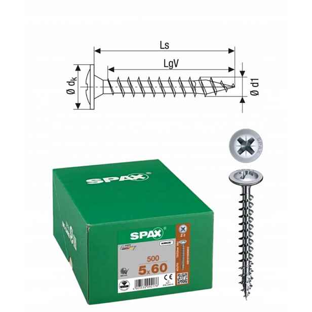 Univerzální šroub Wirox spax 5 x 60 Wirox podložka 500 ks