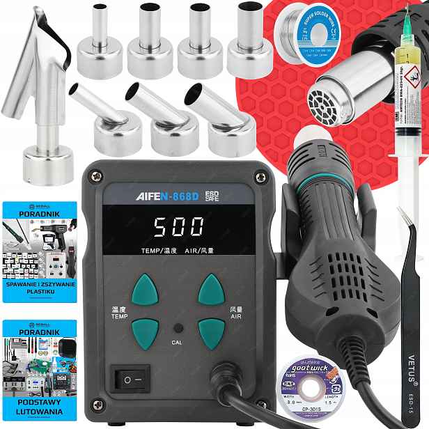 Set Pájecí Stanice Hot Air Svařovač Plastu Aifen 868D 500C XLv1