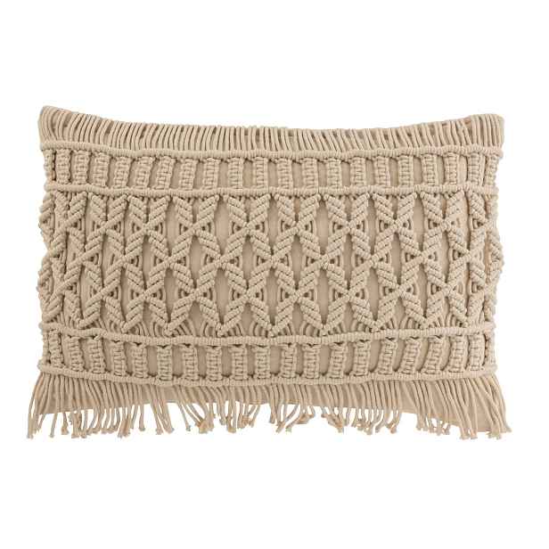 Béžový polštář s drhaným vzorem Macramé Cosy - 47*15*37 cm J-Line by Jolipa