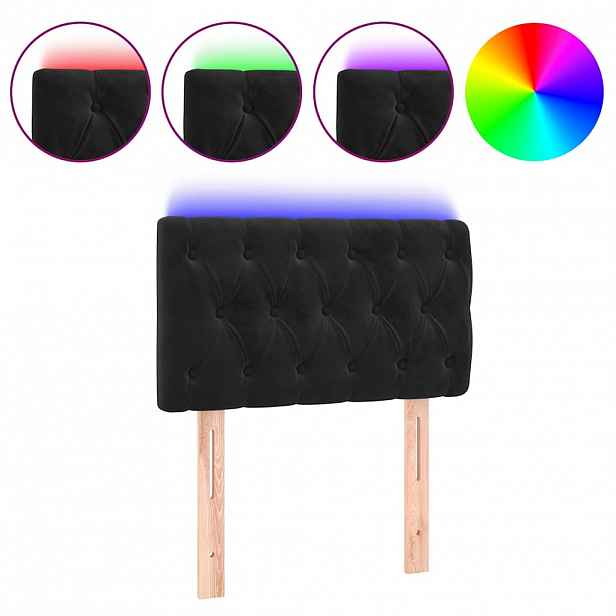 vidaXL Čelo postele s LED černé 80 x 7 x 78/88 cm samet