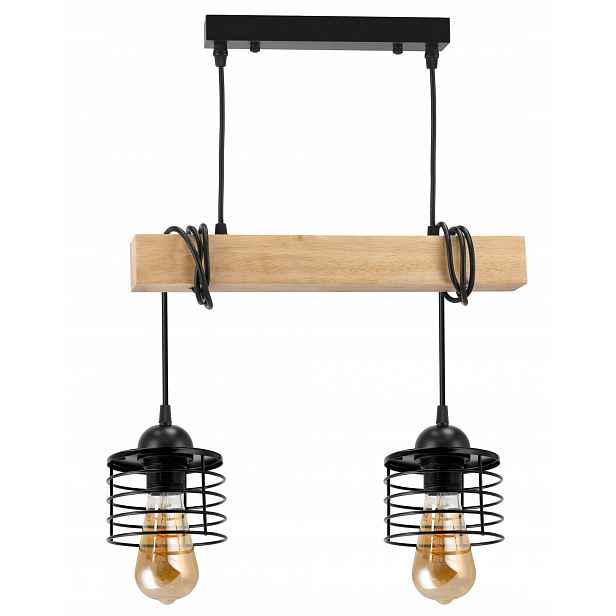 Závěsné Stropní Svítidlo Led Dřevěný nosník 2xE27 Lustr Loft Pružina