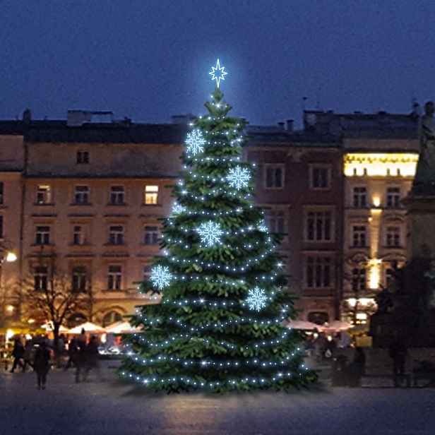 LED světelná sada na vánoční stromy vysoké 9-11 m, ledová bílá s dekory DZX0EFD08
