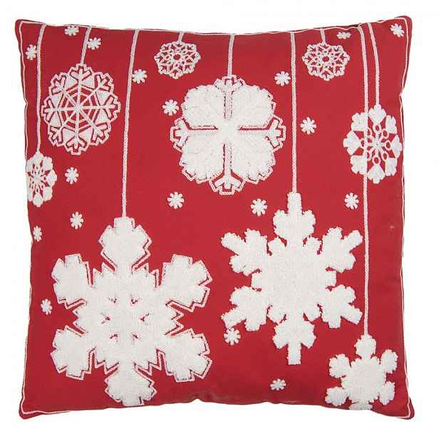 Bílo-červený polštář se sněhovými vločkami - 45*5*45 cm Clayre & Eef