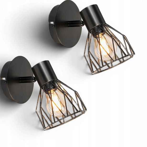 Nástěnné lampy loft vintage černé kovové 2 ks E14 do obývacího pokoje
