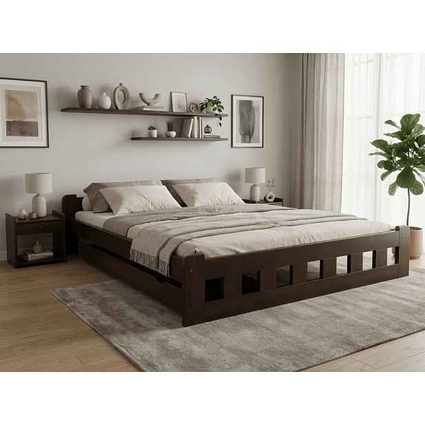 Postel Naomi zvýšená 160 x 200 cm, ořech Rošt: Bez roštu, Matrace: Matrace Deluxe 10 cm