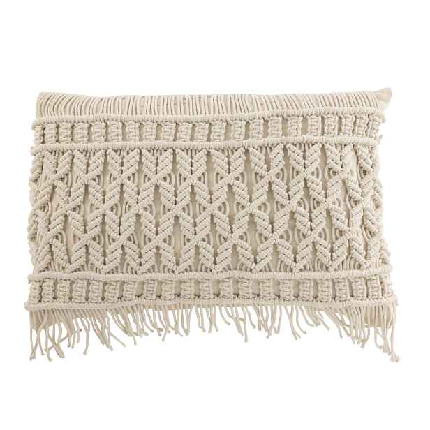 Přírodně bílý polštář s drhaným vzorem Macramé Cosy - 60*15*40 cm J-Line by Jolipa