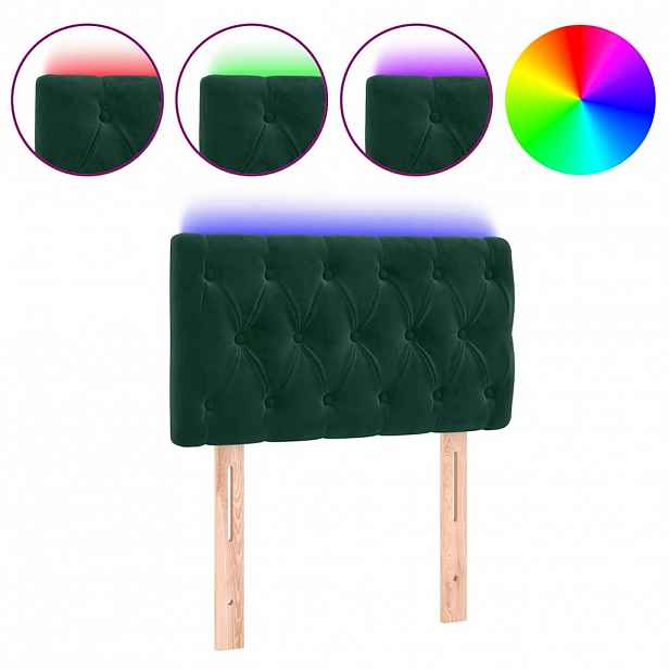 vidaXL Čelo postele s LED tmavě zelené 80 x 7 x 78/88 cm samet