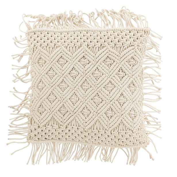 Přírodně bílý polštář s drhaným vzorem Macramé Cosy - 50*12*50 cm J-Line by Jolipa