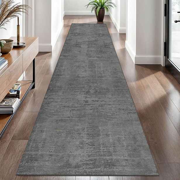 TEMU 1ks Šedý minimalistický koberec s opotřebovanou texturou, moderní minimalistický styl, luxusní sametový materiál, měkká světle béžová odolná