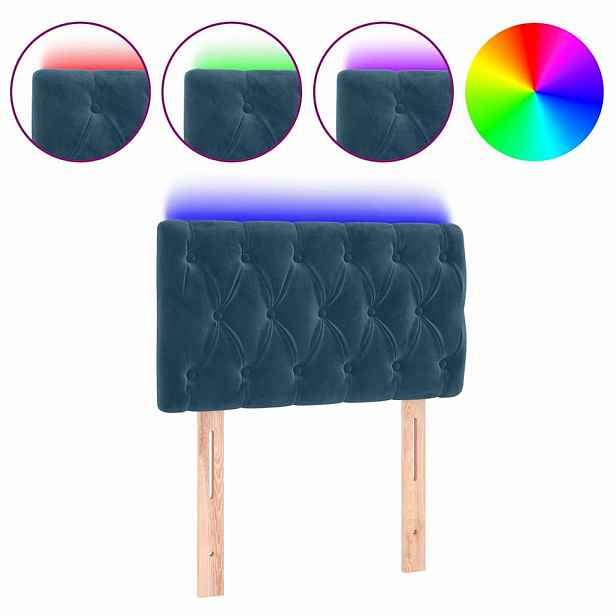 vidaXL Čelo postele s LED tmavě modré 80 x 7 x 78/88 cm samet