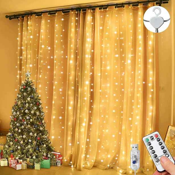 Světelný Závěs 3X3 M, 300 Led, Usb, Dálkové Ovládání, 8 Režimů, Časovač, Nastavení Jasu