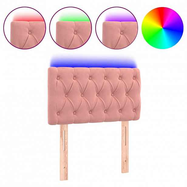 vidaXL Čelo postele s LED růžové 80 x 7 x 78/88 cm samet