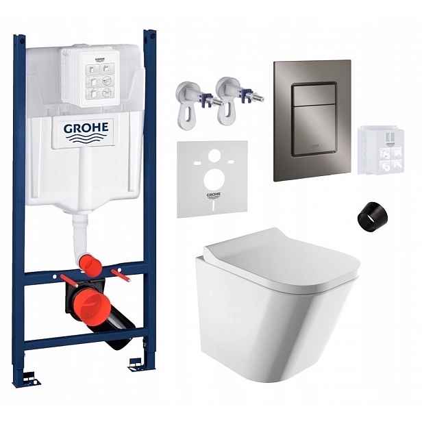 Wc stojan Grohe Rapid s mísou Wc Fontana a tlačítkem grafit, kartáčovaný