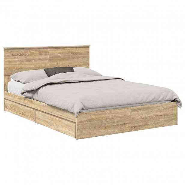 vidaXL Postel s úložným prostorem se zásuvkou Sonoma dub 140 x 200 cm