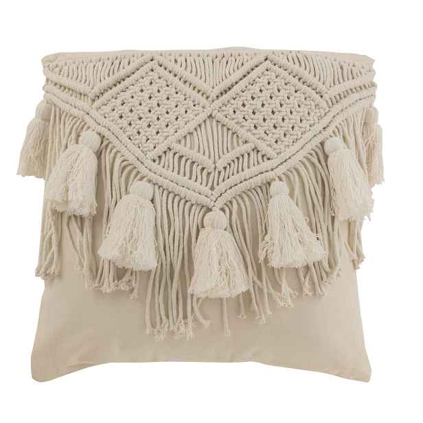 Přírodní polštář s drhaným vzorem a střapci Macramé Cosy  - 45*17*45 cm J-Line by Jolipa