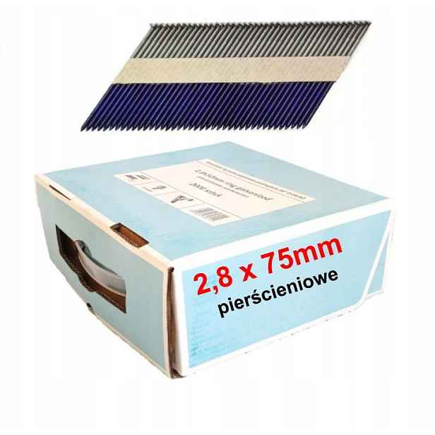 Hřebíky do hřebíkovačky spojené papírem 2,8x75mm 34° 2000ks kroužkové