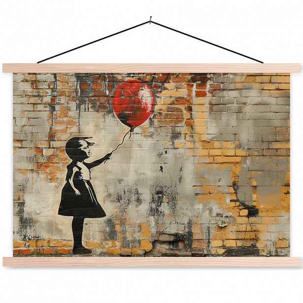 MuchoWow PLAKÁT S MAGNETICKOU LIŠTOU Graffiti - Banksy - Dívka - Street art 90x60 cm