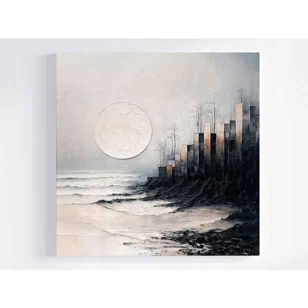 Obraz Na Plátně Canvas Abstrakce Grafika Město Noc Měsíc Moře 50x50