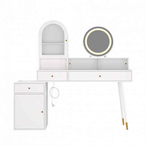 Urban Meuble TOALETNÍ STOLEK S LED zrcadlem, skleněnou deskou, bílý