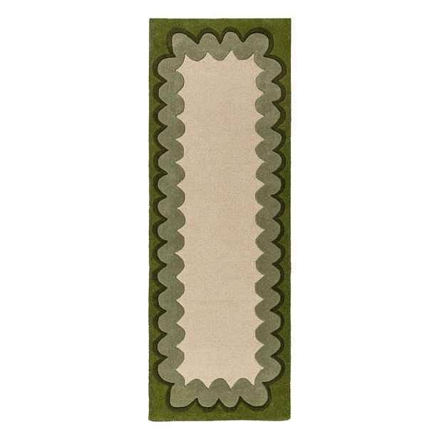 Zelený/v přírodní barvě ručně tkaný vlněný běhoun 80x230 cm Wiggle Wool – Flair Rugs