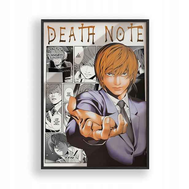 Obraz Death Note Light Yagami Manga Anime Rámeček Dřevěný Černý 30x42 cm
