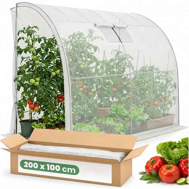 Přístěnný zahradní foliovník 100x200x210 cm LUMPAN - bílý