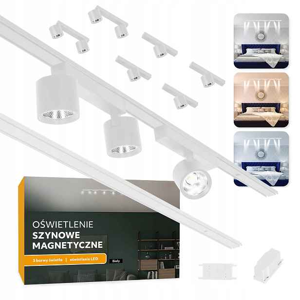 Magnetické kolejnicové osvětlení 2x Lišta 1m 2x2x7W a 4x7W bílé 5 let gwa