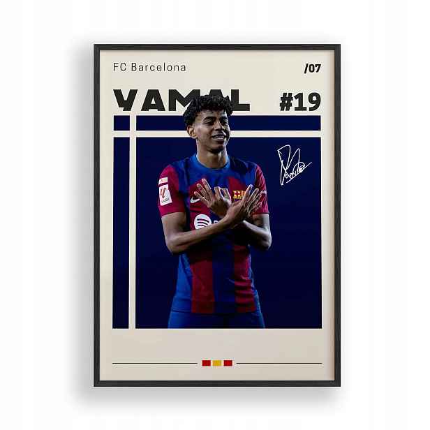 Plakát Yamal Fc Barcelona A3 Obraz Rámeček Dřevěný Černý 30x42 cm