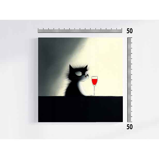 Obraz Na Plátně Canvas Grafika Animovaná Pohádka Černá Kočka Víno Sklenička 50x50