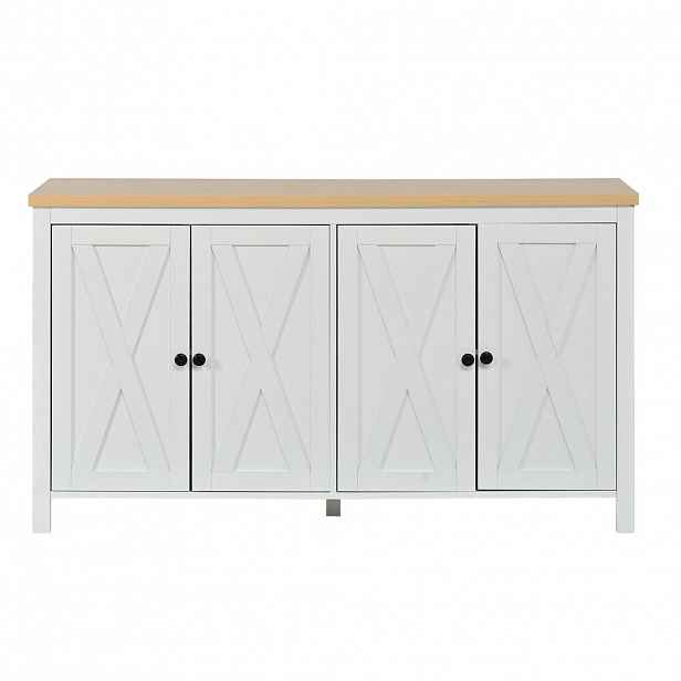 Urban Meuble PŘÍBORNÍK Bílý se 4 dvířky, 140 × 40 × 78 cm