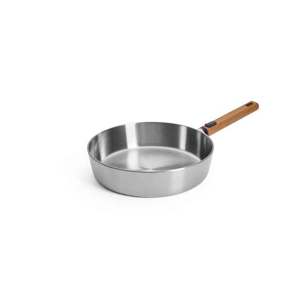 Woll Nerezová soté pánev Logic Steel s dřevěnou odnímatelnou rukojetí, Ø 28 cm 1728WLCS