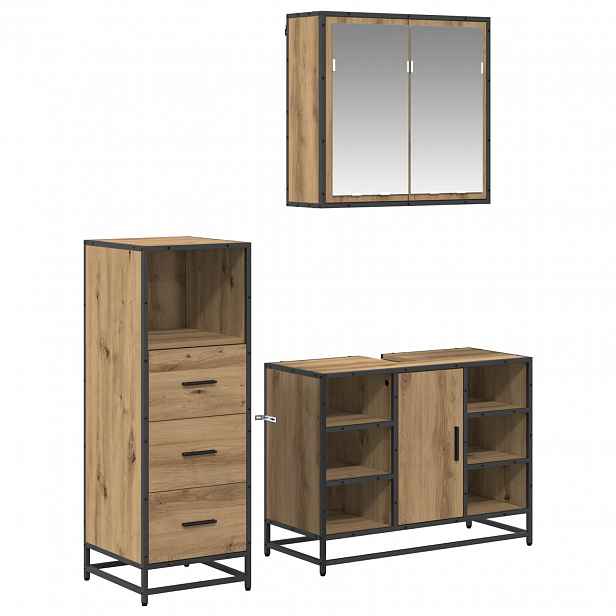 vidaXL Sada koupelnového nábytku 3 ks Artisanový dub 80 x 33 x 60 cm