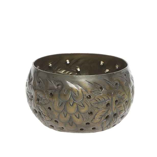 Mosazný antik kovový svícen na čajovou svíčku s motivem – Ø 7*5 cm Chic Antique