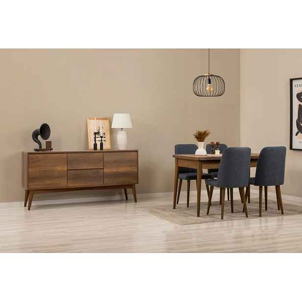 Set s rozkládacím stolem, židlemi a konzolou (6 kusů) Vina 01 1048 - Walnut, Dark Blue