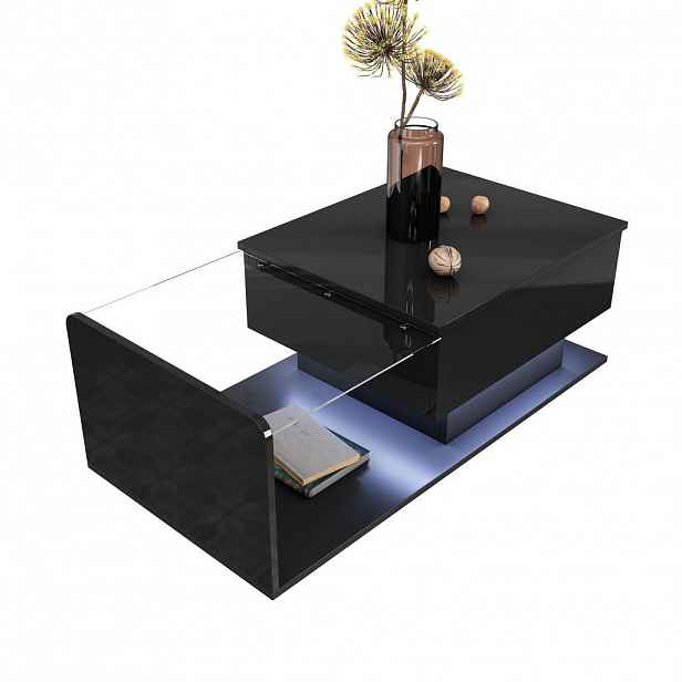 STILVORA KONFERENČNÍ STŮL v černé barvě s LED efektem a skleněnou deskou do obýváku, 100×50×33/47,5 cm