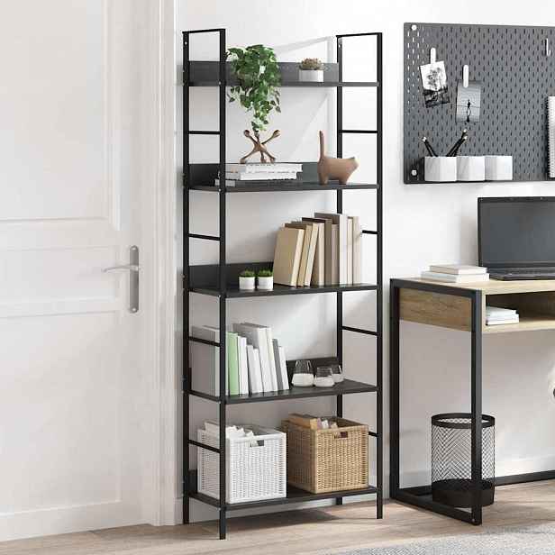 vidaXL 5patrová knihovna černá 60 x 27,6 x 158,5 cm kompozitní dřevo
