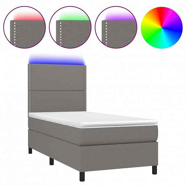 vidaXL Box spring postel s matrací a LED tmavě šedá 100x200 cm textil