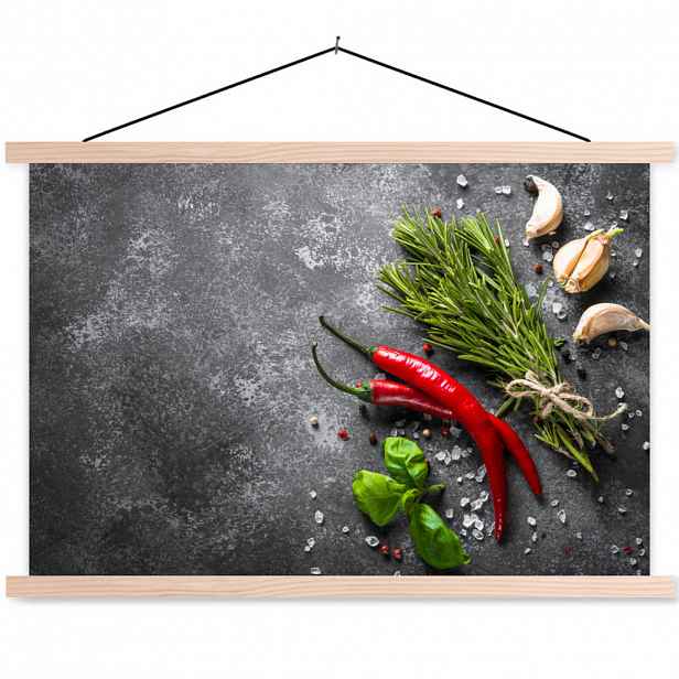 MuchoWow PLAKÁT S MAGNETICKOU LIŠTOU Pepř - Bylinky - Koření - Beton 60x40 cm