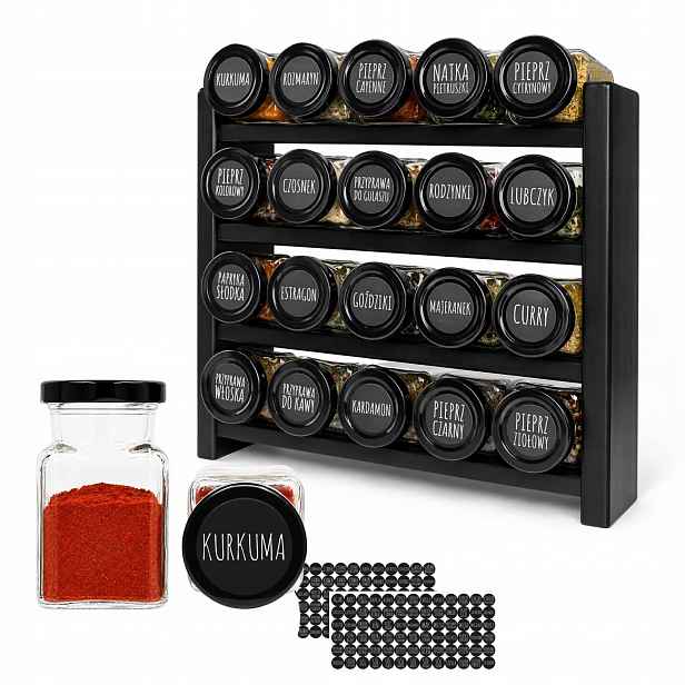 Přípravník organizér na koření Stojan 20 sklenic 150 Ml etikety