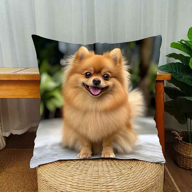 TEMU 1 ks Módní povlak na polštář s psa pomeranian, zapínání na zip, jednostranný potisk, 18 x 18 palců, krátký plyšový povlak na polštář, lze prát v