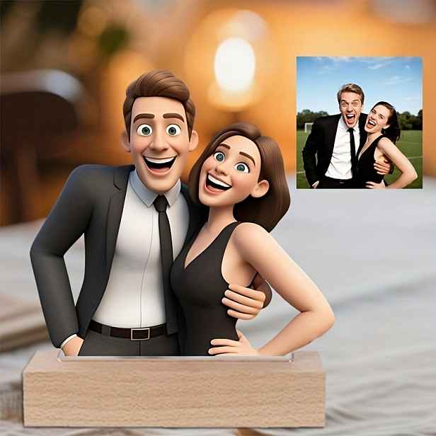 TEMU 2D plochý - [2D plochý] Vlastní 2D plochá akrylová deska s kresleným - AI navržený personalizovaný fotorámeček, zářivé barvy, perfektní dárek na