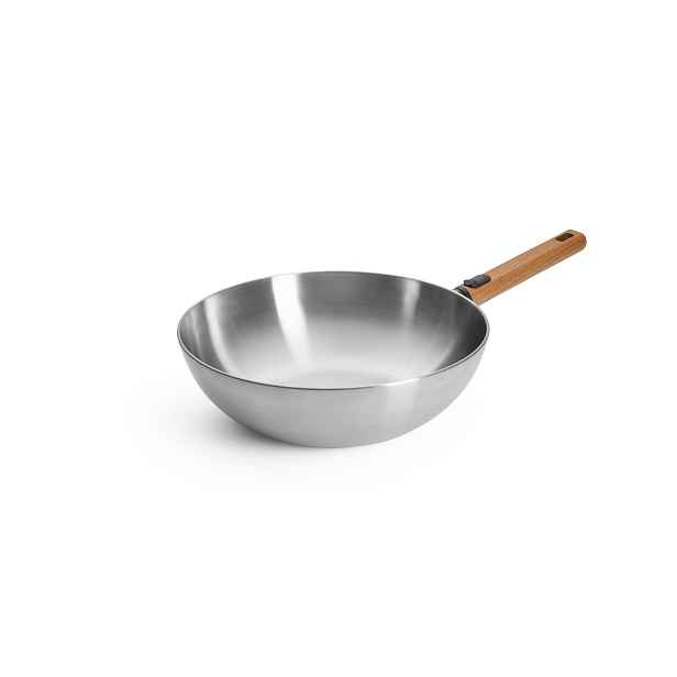 Woll Nerezová wok pánev Logic Steel s dřevěnou odnímatelnou rukojetí, Ø 30 cm 11030WLCS