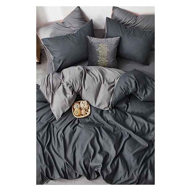 Šedo-antracitové bavlněné povlečení na jednolůžko/prodloužené s prostěradlem 160x220 cm – Mila Home