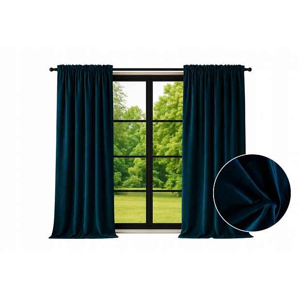 2x Závěs tmavě modrá 140x220 cm elegantní měkká obývací pokoj