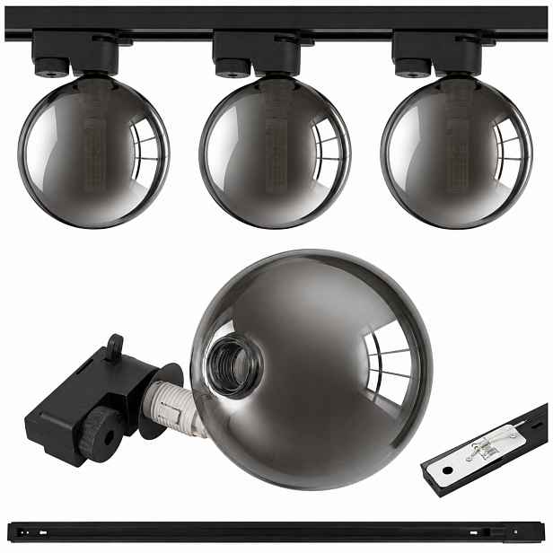 Kolejnicové osvětlení Szyna 1 m lampa, svítidlo G9, koule Grafitová, kouřová x3